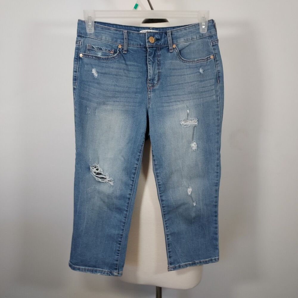 Code Bleu Size 6 Capri Jeans Denim Blue Stretch Distressed Chelsea Comfy Casual - Picture 2 of 14